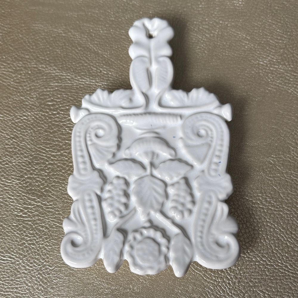 Elegant White Ceramic Wall Art or Kitchen Trivet for plate wall, Nona’s kitchen
